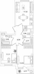 ЖК «Кинопарк», планировка 2-комнатной квартиры, 57.84 м²
