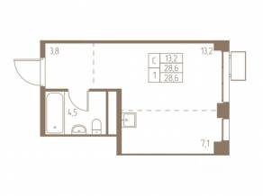 ЖК «Фабрикант», планировка студии, 28.60 м²