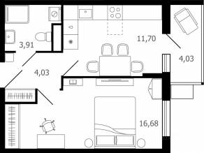 ЖК «Десятка», планировка 1-комнатной квартиры, 37.80 м²