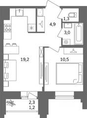 ЖК «Антверпен», планировка 1-комнатной квартиры, 38.90 м²