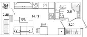 ЖК «Кинопарк», планировка студии, 21.10 м²