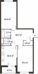 ЖК Миниполис «Восемь кленов», планировка 2-комнатной квартиры, 64.50 м²