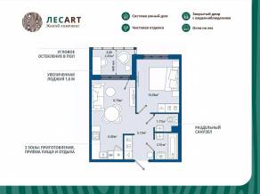 ЖК «ЛесART», планировка 1-комнатной квартиры, 37.54 м²