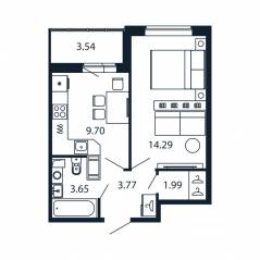 ЖК «Полис ЛАВрики», планировка 1-комнатной квартиры, 32.70 м²