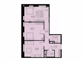 ЖК «31 квартал», планировка 3-комнатной квартиры, 72.50 м²