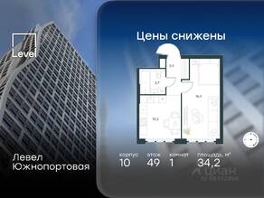 МФК «Level Южнопортовая», планировка 1-комнатной квартиры, 34.20 м²
