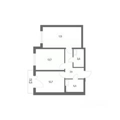 ЖК «Парусная 1», планировка 2-комнатной квартиры, 58.50 м²