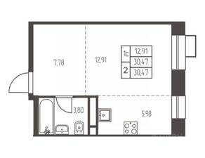 ЖК «Новая Ивантеевка», планировка 1-комнатной квартиры, 30.50 м²