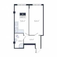 ЖК «Ромашки», планировка 1-комнатной квартиры, 42.70 м²