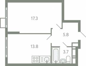ЖК «Ново-Молоково», планировка 1-комнатной квартиры, 39.90 м²