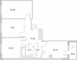 МЖК «Любоград», планировка 3-комнатной квартиры, 71.65 м²