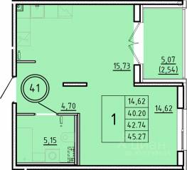 МЖК «Образцовый квартал 16», планировка 1-комнатной квартиры, 40.20 м²