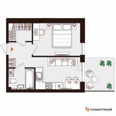 МЖК «Лисино», планировка 1-комнатной квартиры, 34.47 м²