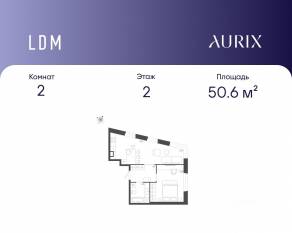 ЖК «ЛДМ», планировка 2-комнатной квартиры, 50.60 м²