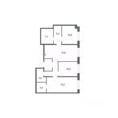 ЖК «Парусная 1», планировка 3-комнатной квартиры, 88.50 м²
