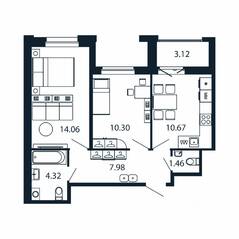 ЖК «Полис Новоселье», планировка 2-комнатной квартиры, 50.35 м²