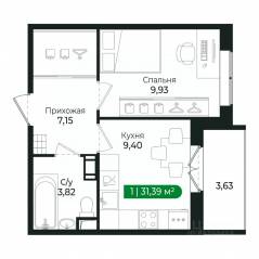 ЖК «Sertolovo Park», планировка 1-комнатной квартиры, 31.39 м²