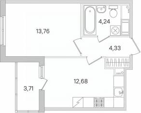 ЖК «Ясно. Янино», планировка 1-комнатной квартиры, 36.87 м²