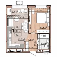 ЖК «Гранд Комфорт», планировка 1-комнатной квартиры, 40.10 м²