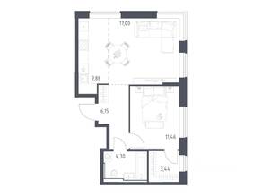 ЖК «Квартал Домашний», планировка 1-комнатной квартиры, 50.23 м²