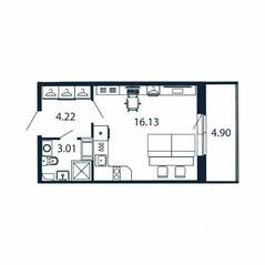 ЖК «Полис ЛАВрики», планировка студии, 22.80 м²