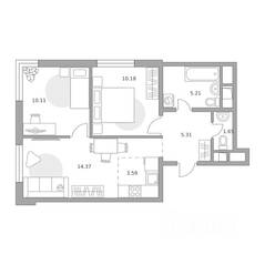 ЖК «Аникеевский», планировка 3-комнатной квартиры, 50.42 м²