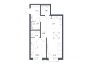 ЖК «Квартал Авиаторов», планировка 1-комнатной квартиры, 48.60 м²