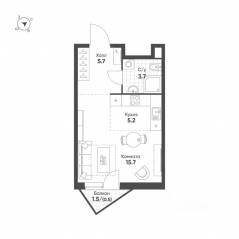 ЖК «Sokolinn Park», планировка 1-комнатной квартиры, 30.80 м²