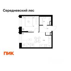 ЖК «Середневский лес», планировка 1-комнатной квартиры, 36.50 м²
