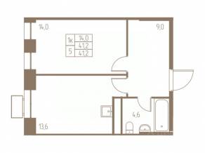 ЖК «Фабрикант», планировка 1-комнатной квартиры, 41.20 м²