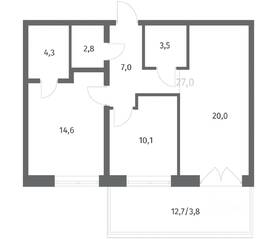 ЖК «NEWПИТЕР», планировка 2-комнатной квартиры, 66.17 м²