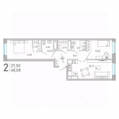 ЖК «Министр», планировка 2-комнатной квартиры, 68.08 м²