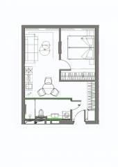 Апарт-комплекс «YE'S Primorsky», планировка 2-комнатной квартиры, 42.07 м²