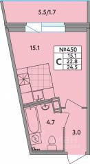 ЖК «Удача», планировка студии, 24.50 м²