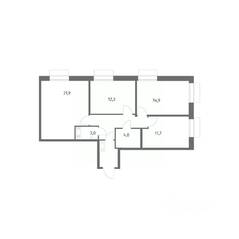 ЖК «Парусная 1», планировка 3-комнатной квартиры, 77.90 м²