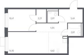 ЖК «Молжаниново», планировка 1-комнатной квартиры, 49.35 м²