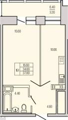 ЖК «Экос», планировка 1-комнатной квартиры, 37.80 м²
