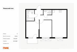 ЖК «Янинский лес», планировка 2-комнатной квартиры, 54.01 м²