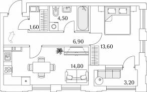 ЖК «Тайм Сквер», планировка 1-комнатной квартиры, 43.00 м²