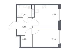 ЖК «ЭкоБунино», планировка 1-комнатной квартиры, 35.73 м²