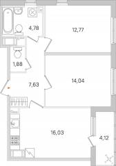 ЖК «Ясно. Янино», планировка 2-комнатной квартиры, 59.19 м²