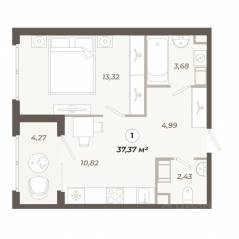 ЖК «Знатный», планировка 1-комнатной квартиры, 37.37 м²