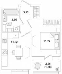 ЖК «Cube», планировка 1-комнатной квартиры, 32.90 м²