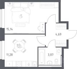 ЖК «Пригород Лесное», планировка 1-комнатной квартиры, 34.70 м²