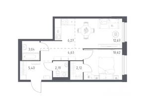 ЖК «Новое Внуково», планировка 1-комнатной квартиры, 46.94 м²