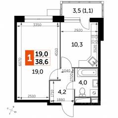 МФК «Датский квартал», планировка 1-комнатной квартиры, 38.60 м²