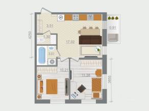 ЖК «Эко-квартал Гармония», планировка 2-комнатной квартиры, 47.34 м²