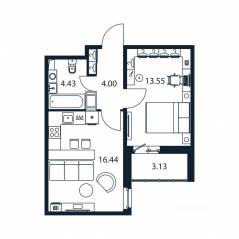 ЖК «Полис ЛАВрики», планировка 1-комнатной квартиры, 37.90 м²