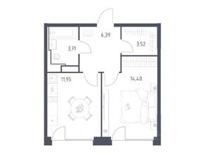 ЖК «Квартал на воде», планировка 1-комнатной квартиры, 39.97 м²