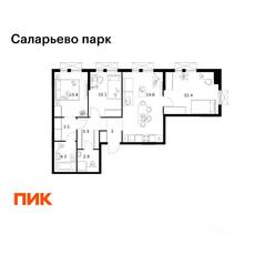 ЖК «Саларьево парк», планировка 3-комнатной квартиры, 74.50 м²